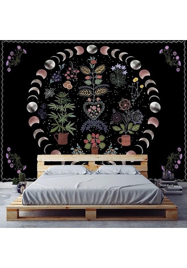 Novahub Boho Ay Ve Güneş Duvar Sanatı Bitki Goblen, Mandala Estetik Asılı Halılar, Yatak Odası Dekorasyon Aksesuarları Battaniye