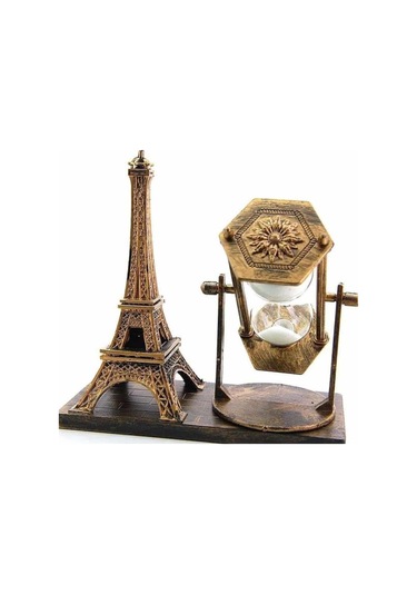 Retro Eyfel Kulesi Ve Kum Saati Dekoratif Ahşap Görünümlü Masa Biblosu