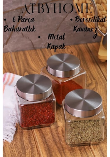 Metal Kapaklı 3'lü Borosilikat Cam Kavanoz Baharatlık 570 ML