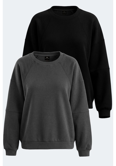 Slazenger Vıa 2 Li Set Kadın Sweatshırt Siyah - Koyu Gri