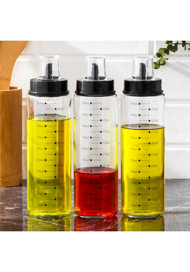 Porsima 401354 3lü Kapaklı Ölçekli Cam Yağlık Sirkelik Yağdanlık