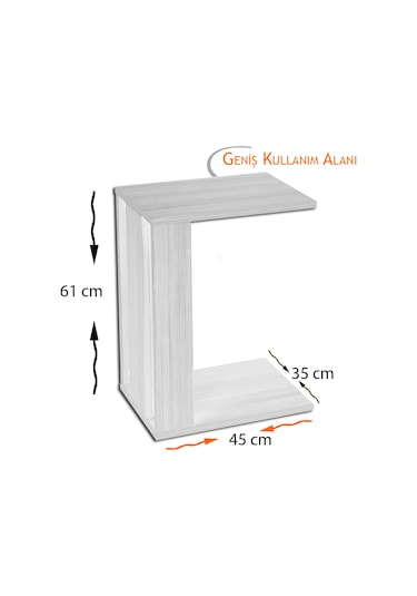 Single C Beyaz Yan Servis Sehpa / Tekerlekli Laptop Sehpası