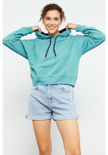 Tommy Life Mint Yeşili Uzun Kol Rahat Form Kapüşonlu Kadın Sweatshirt - 97115 Mint Yeşili