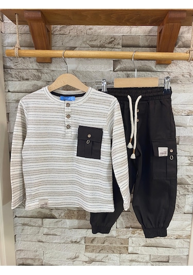 Lacıel Parıs Paraşüt Pantolonlu Erkek Çocuk Eşofman Takım Kahverengi