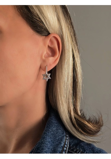 Eva Takı Store Yıldız Model Gümüş Renkli Çelik Küpe Silver