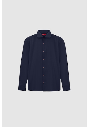 D'S Damat Ds Damat Slim Fit Lacivert Italyan Yaka Armürlü Uzun Kollu Kolay Ütülenebilir Nefes Alan Dört Mevsim  2HF02ORT3185 Lacivert