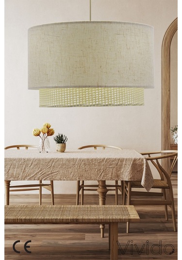 Dora Wicker Krem Hasır Sarkıt Avize Krem