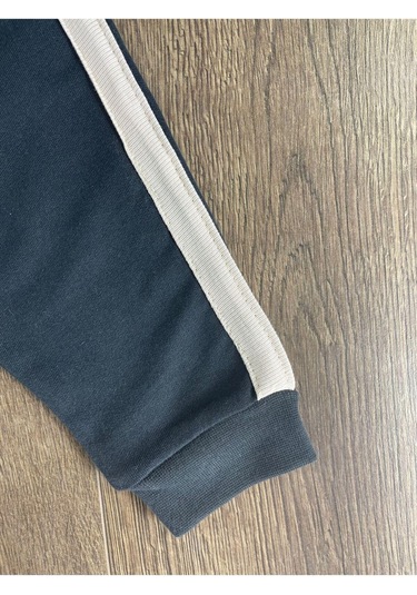 Teddy Ayıcık Baskılı Kapüşonlu Renkli Kol Detaylı Erkek Bebek Takım Açık Lacivert