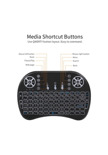 Air Keyboard 2.4g Kablosuz Rf Uzaktan Kumanda Arka Aydınlatmalı Multimedya Uzaktan Dokunmatik Yüzey Şarj Edilebilir Kombolar El Klavyesi Siyah