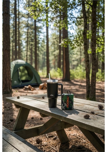 Any Morning Vaha 1200 Ml Çelik Termos, Siyah & Moodix Kamuflaj Bluetooth Hoparlör Seti Siyah