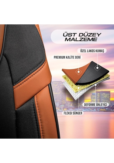 Panda Kapadokya Serisi Jakar Kumaş Oto Koltuk Kılıfı Tam Set Siyah - Taba