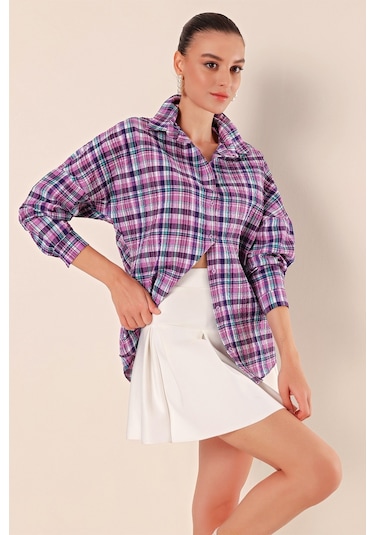 Bigdart 3900 Oversize Uzun Basic Gömlek - A. Mor 001