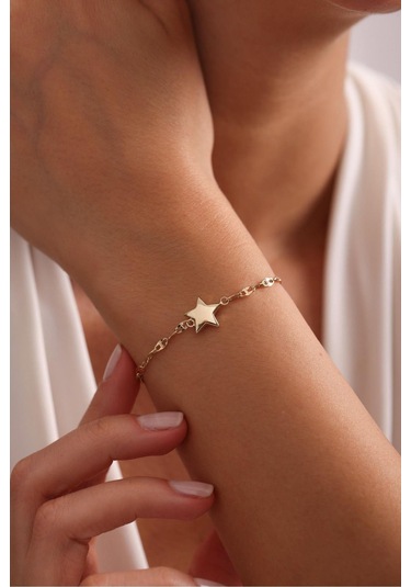 Gianfranco Aynalı Zincir Büyük Yıldız Bileklik Altın Sarı Altın