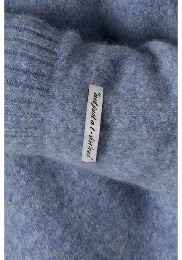 About Blank Mohair Örgü Logo Kazak, Intarsia Logolu Tasarım Mavi