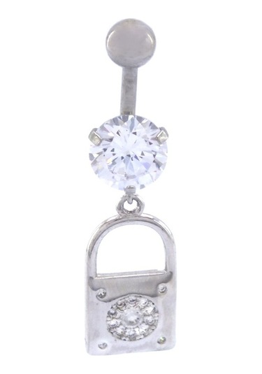 Ferizz 316l Çelik Zirkon Taşlı Kilit Piercing Prc-131 Gümüş