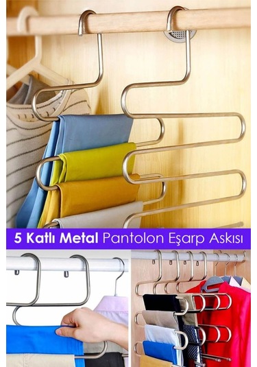 2 Adet Pratik Dolap Içi 5 Kat Katlı Pantolon Eşarp Şal Askısı 2'li 5 Katlı Pantolon Eşarp Askısı Diğer