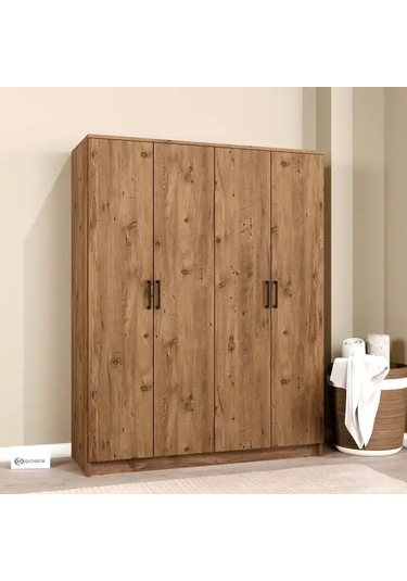 Kardelen Serisi Atlantik Çam 4 Kapaklı 5 Raflı 140 Cm Elbise Dolabı Atlantik Çam