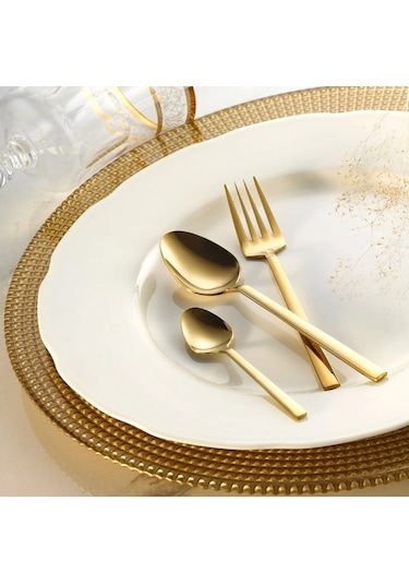 Fecra Doğa 18 Parça Gold Tatlı Çatallı Kaşık Bıçak Seti Gümüş