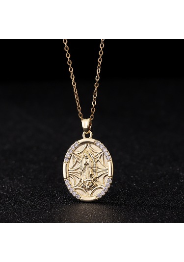 Dini Bakır Mikro Mıhlanmış Renkli Zirkon Taşlı Pandantif, Kadın Takısı, Katolik Meryem Ana Kolyesi Stil 14 Altın