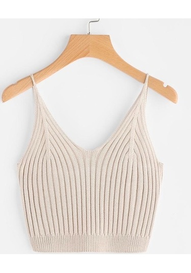 Novahub Kayısı Fitilli Triko Crop Bluz - Standart Çok Renkli