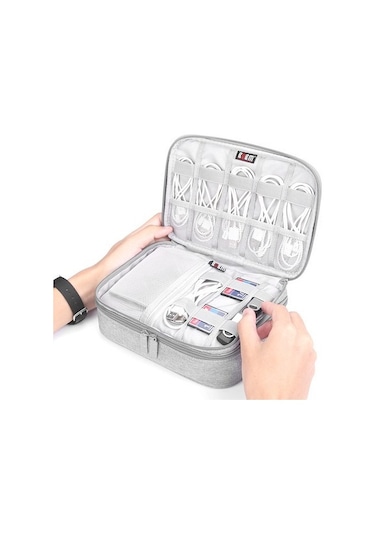 Dofolink Bubm Çift Katlı Dijital Aksesuar Çantası - Power Bank, Kablolar Ve Adaptörler İçin Büyük Kapasiteli Siyah Saklama Çantası Orta Boy Diğer