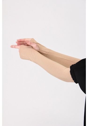 Parmak Geçmeli 45cm Likralı Penye Kolluk 1 Çift Bej