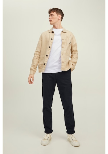 Jack & Jones Erkek Jprbluarchıe Baskı Detaylı T-Shirt 12217167 Be Açık Beyaz