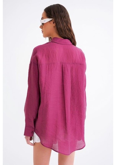 4667 Kadın İnce Oversize Modal Gömlek Bordo Bordo