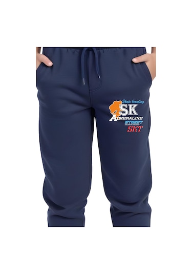 Sk Baskılı Erkek Çocuk Beli Lastik Detaylı Bağlamalı Eşofman Altı Lacivert