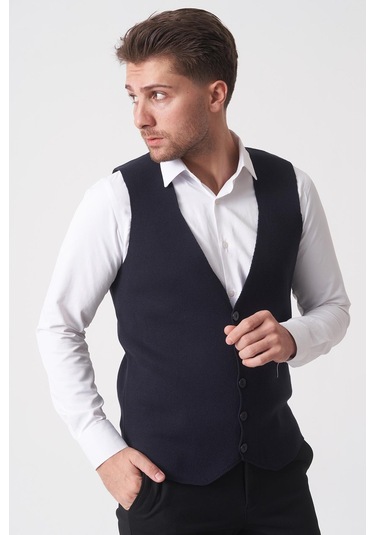 White Stone Campinas 202438 Slim Fit Pamuklu Yelek Triko Laci Laci Lacivert