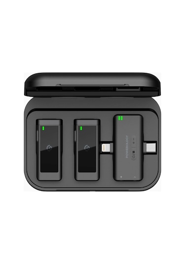 Powerology Mfi Çift Kablosuz Yaka Mikrofonu Lightning & Type-c Siyah