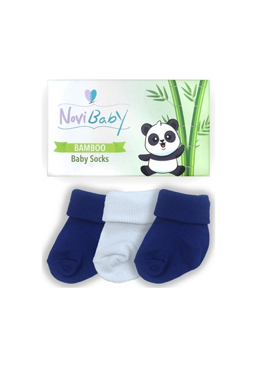Novibaby 3'lü Bambu Yenidoğan Bebek Çorabı I White Blue I 0-6 ay "Karışık Renkli"