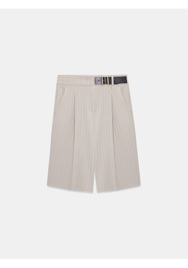 Dilvin 72637 Çizgili Kemerli Bermuda-bej Bej