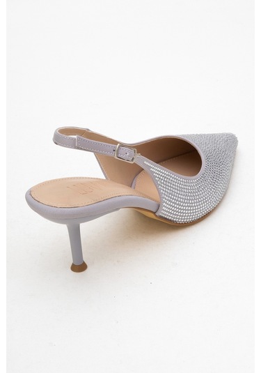 Novs Gümüş Taşlı Kadın İnce Topuklu Abiye Ayakkabı Gümüş