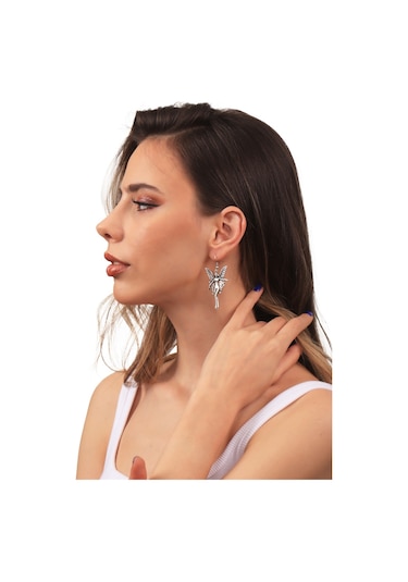 Kadın Antik Gümüş Kaplama Sallantılı Model Melek Kanatlı Kadın Küpe Gümüş