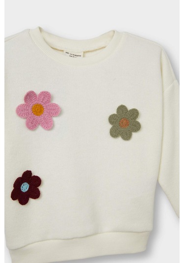 Defacto Kız Bebek Bisiklet Yaka Çiçekli Sweatshirt G2644a525aubg198 Bej