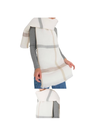 Yumuşak Dokulu Kışlık Desenli Atkı Omuz Şalı Ekru