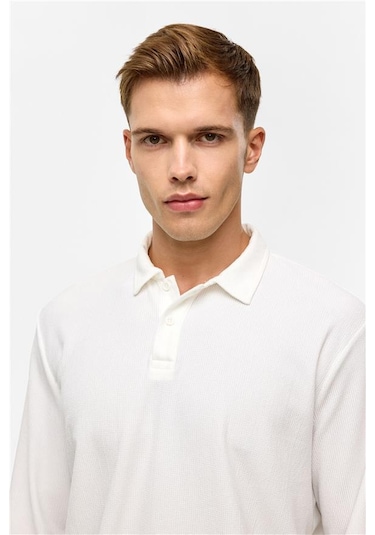 SÜVARİ Beyaz Regular Düz Polo Yaka Sweatshirt Beyaz