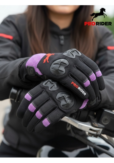 Yüksek Korumalı Kadın Motosiklet Eldiveni Mor Avuç İçi Slider Korumalı