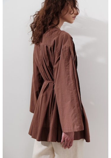Nervürlü Geniş Kollu Tunik Sıcak Kahve Sıcak Kahve