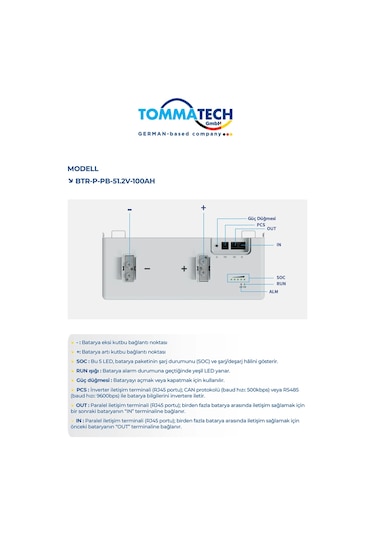 Tommatech 51.2v 100ah Pb Serisi Lfp Lityum Batarya