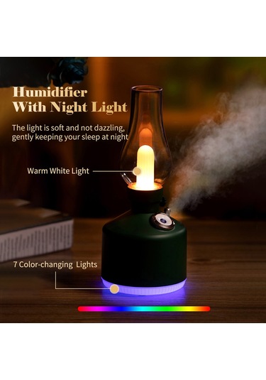 280ml Kerosen Lamba Şeklinde Nemlendirici Difüzör, 7 Renkli Işık, Usb Soğuk Sis Nemlendirici, Masaüstü Hava Nemlendirici, Sürekli Kısma Özelliği, 2 Sprey Modu