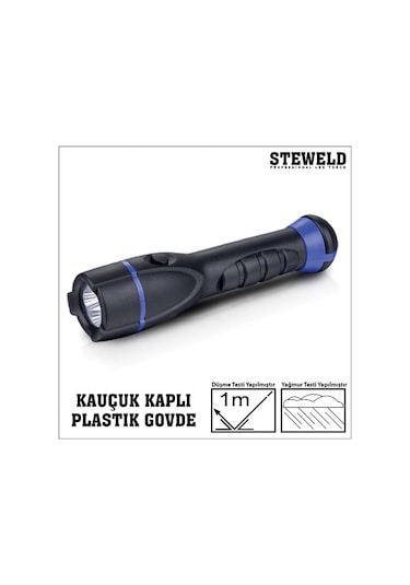 Steweld 961B Kauçuk Kaplı Plastik Gövde Led El Feneri 170X36Mm Siyah