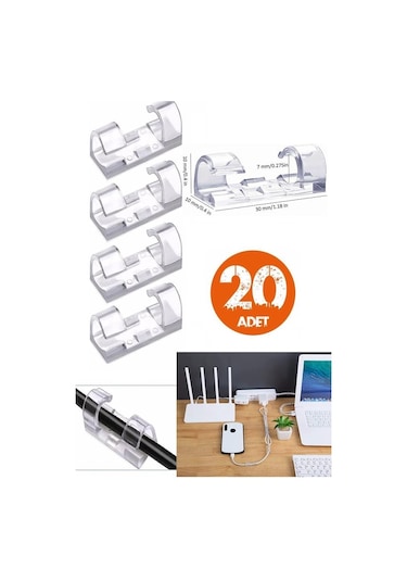 20li Şeffaf Kablo Sabitleyici Düzenleyici Klips Kablo Tutucu