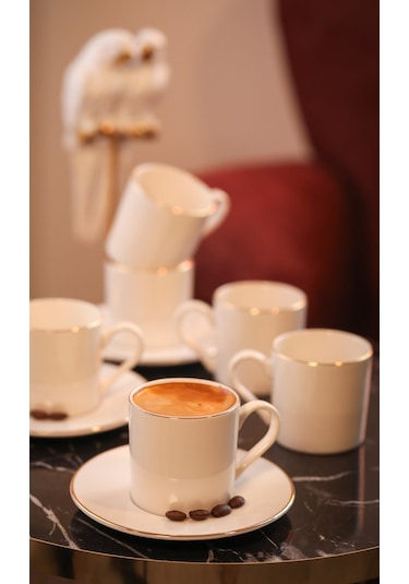 Hayal 12 Parça 6 Kişilik Altın Yaldız Porselen Kahve Takımı