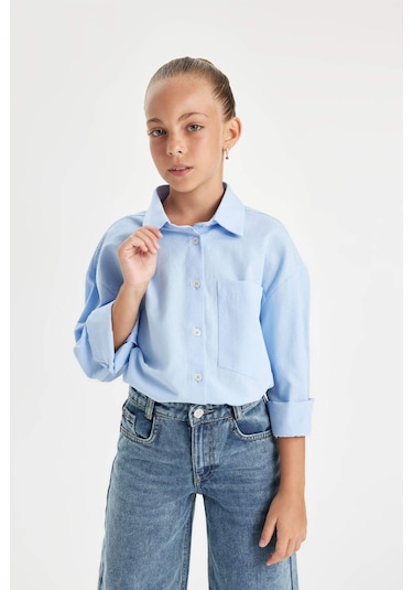 DeFacto Kız Çocuk Oversize Geniş Kalıp Poplin Uzun Kollu Basic Düz Okul Gömleği C7482A824AUBE37 DeFacto Kız Çocuk Oversize Geniş Kalıp Poplin Uzun Kollu Basic Düz Okul Gömleği C7482A824AUBE37