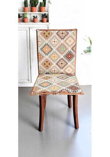 Kilim Desenli Arkalıklı Fermuarlı Sandalye Minderi Çok Renkli