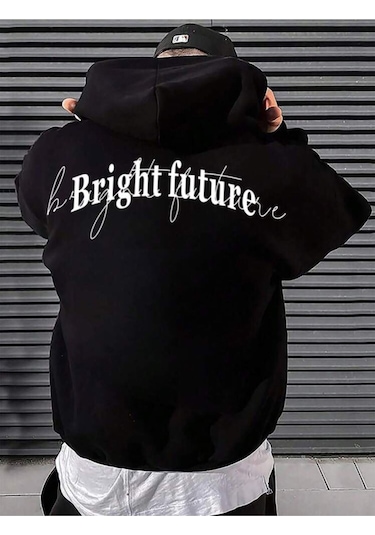 Kapüşonlu Oversize Sweatshirt Siyah Bright Future Siyah