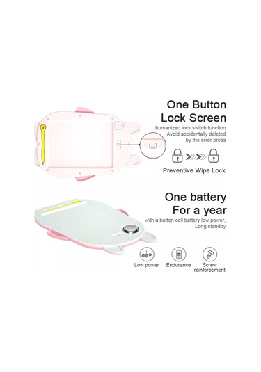 Tavşan Şekilli Çocuklar 8.5 İnç Lcd Çizim Pedi Küçük Çocuklar Kızlar Karalama Yazma Tableti Kilit Fonksiyonlu El Yazısı Tahtası Tek Tıkla Silme