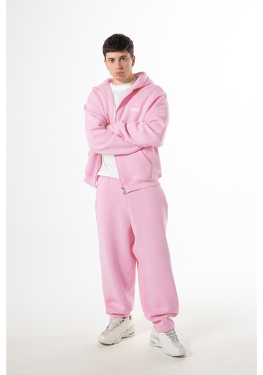 Flaw Nakışlı Zip Hoodie-28829 Pembe
